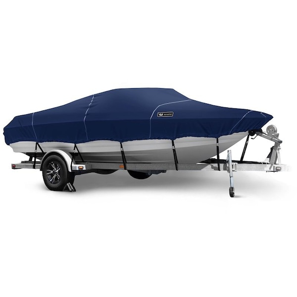 Eevelle Boat Cover FISH & SKI Walk Thru Windshield, Outboard Fits 30ft 6in L up to 102in W Navy WSVNWT30102B-NVY - main